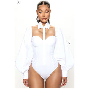 Women's Fashion Nova White Poplin Bodysuit Size L